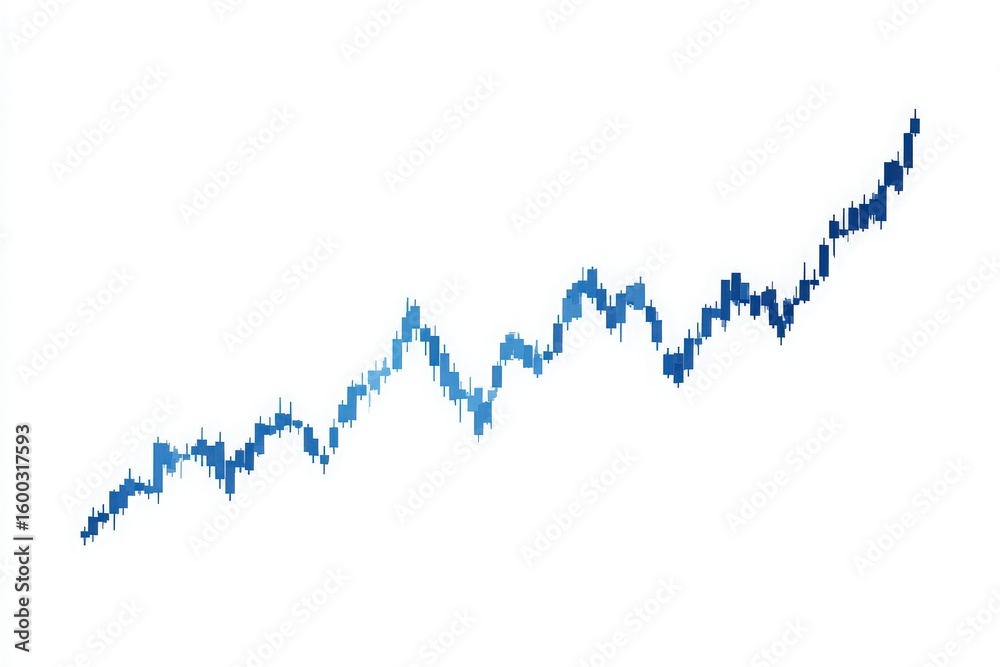 The diagram illustrates a strong upward trend in stock prices with varying shades of blue. The chart highlights significant increases over a period, representing market growth and investor confidence.