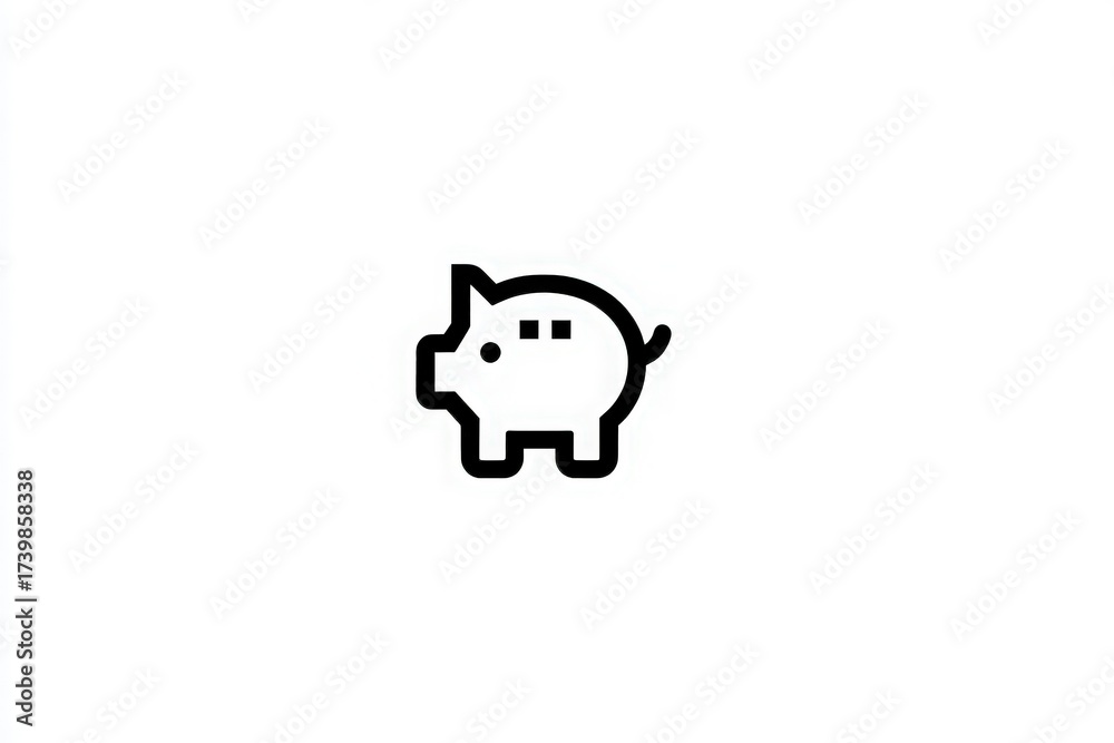 A basic black outline of a piggy bank is centered against a white background. The piggy bank features a round body, small ears, and three dots for eyes, symbolizing savings.