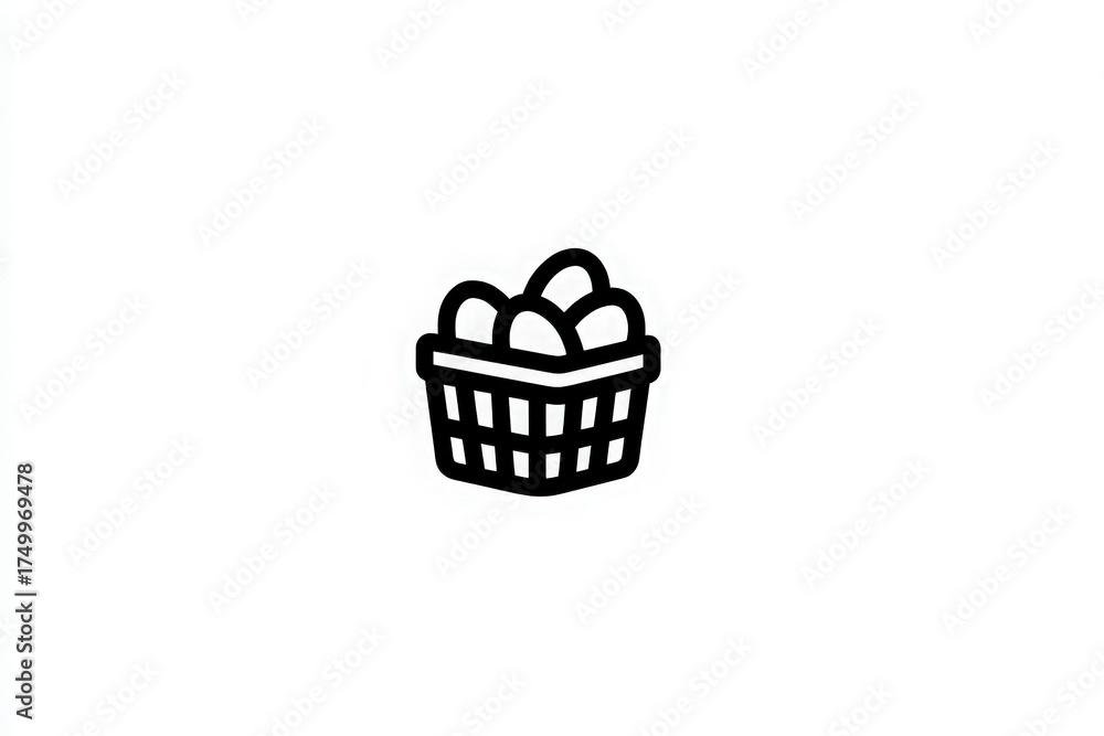 A basket filled with eggs sits on a plain white background, highlighting the clean lines and simplicity of the graphic design. The focus is on the baskets shape and the arrangement of eggs inside.