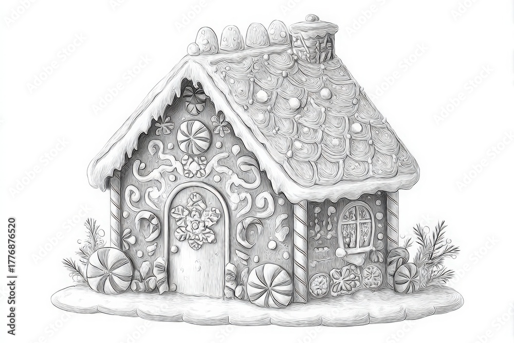 A beautifully crafted gingerbread house is adorned with colorful icing and candies. The snowy roof and details create a cozy winter scene, showcasing holiday charm and creativity.