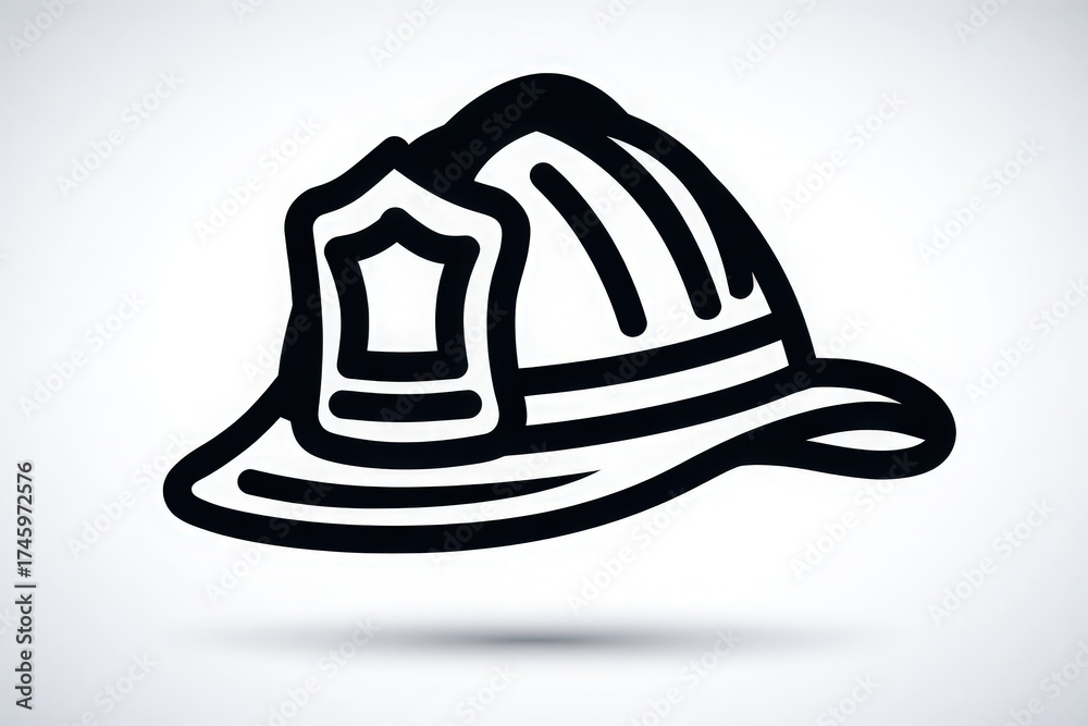 A black and white illustration of a firefighter helmet showcases the iconic design. This helmet symbolizes the courage and commitment of firefighters in protecting lives and property.