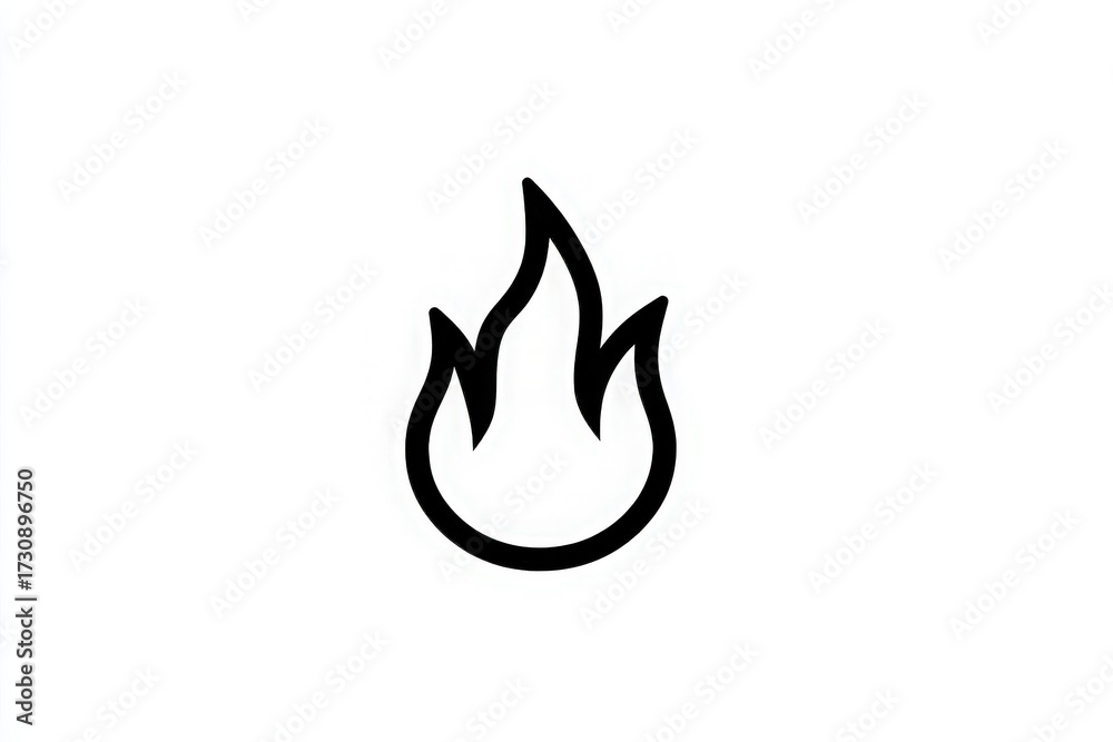 A black flame icon is centered in a white background, symbolizing warmth and intensity. The design is minimalistic, capturing the essence of fire with stylized flames.