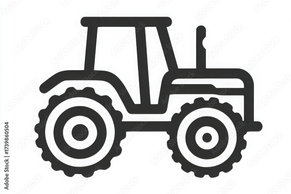 A black outline of a farm tractor is displayed on a plain white background. The tractor shows distinct wheels and a simple structure, emphasizing agricultural equipment.
