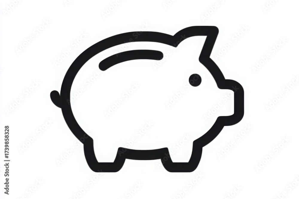 A black outline of a piggy bank is featured, showcasing its iconic shape. This representation emphasizes savings and financial planning in a minimalistic design.