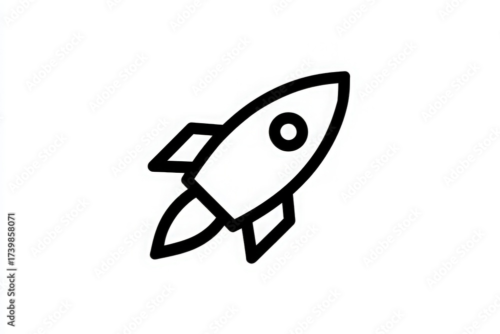 A black outline of a rocket represents the theme of innovation and exploration. The design is minimalist, emphasizing the shape and details of the rocket in a straightforward manner.
