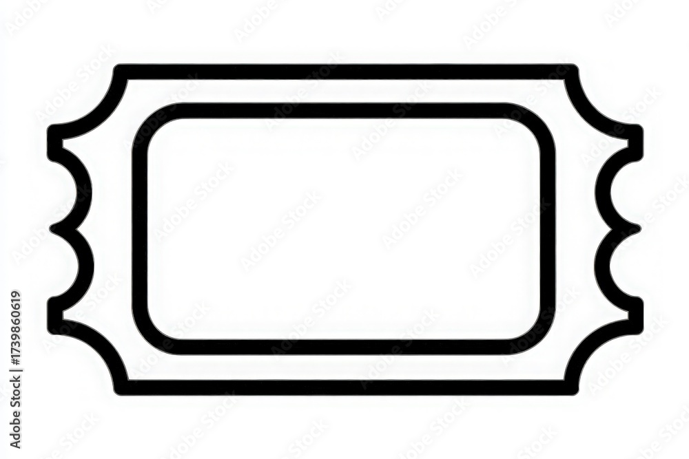 A blank ticket design features a rectangular shape with decorative edges.