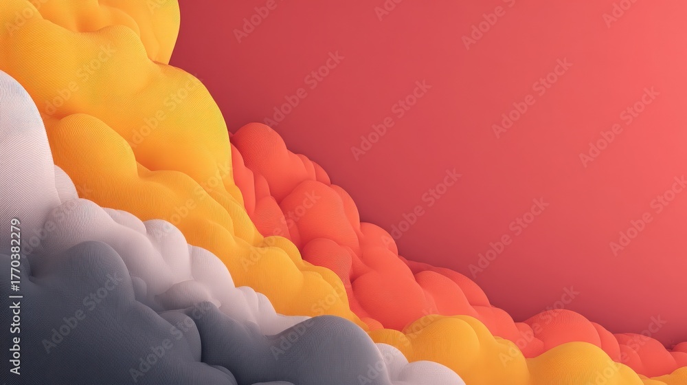 A blend of vibrant colors fills the sky with soft clouds during sunset. Warm tones of yellow, orange, and pink gradually merge, creating a calming and beautiful scene that invites contemplation.