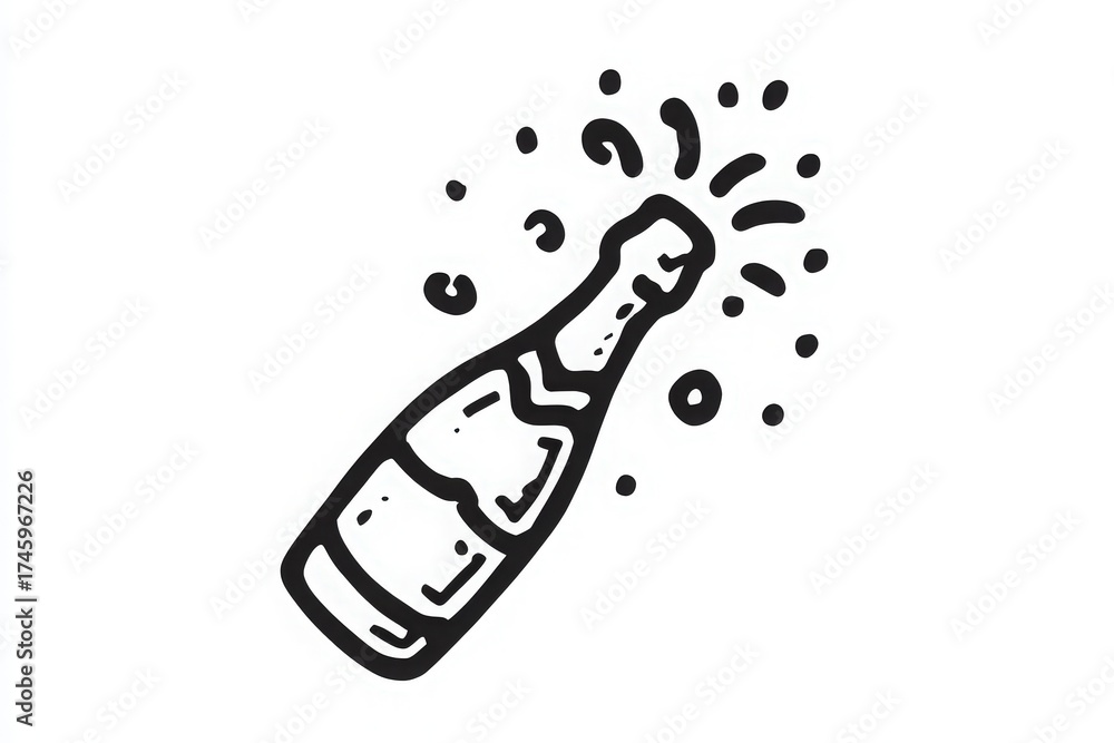 A champagne bottle is shown bursting open, sending bubbles and droplets into the air. This moment often symbolizes joy and celebration during special events or gatherings.