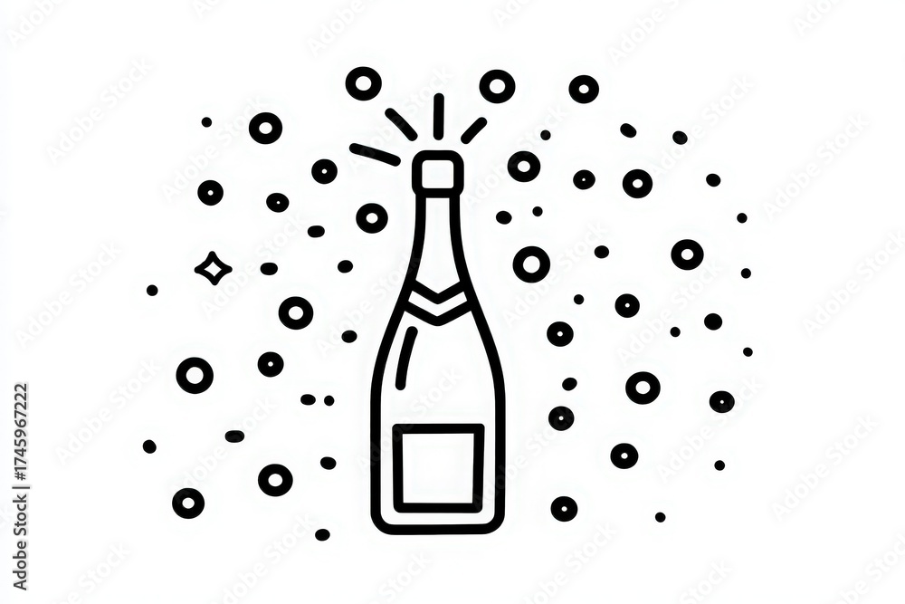 A champagne bottle stands upright, surrounded by sparkling bubbles. This scene suggests a festive occasion, perfect for celebrations and special events. It captures the joyful spirit of toasting.