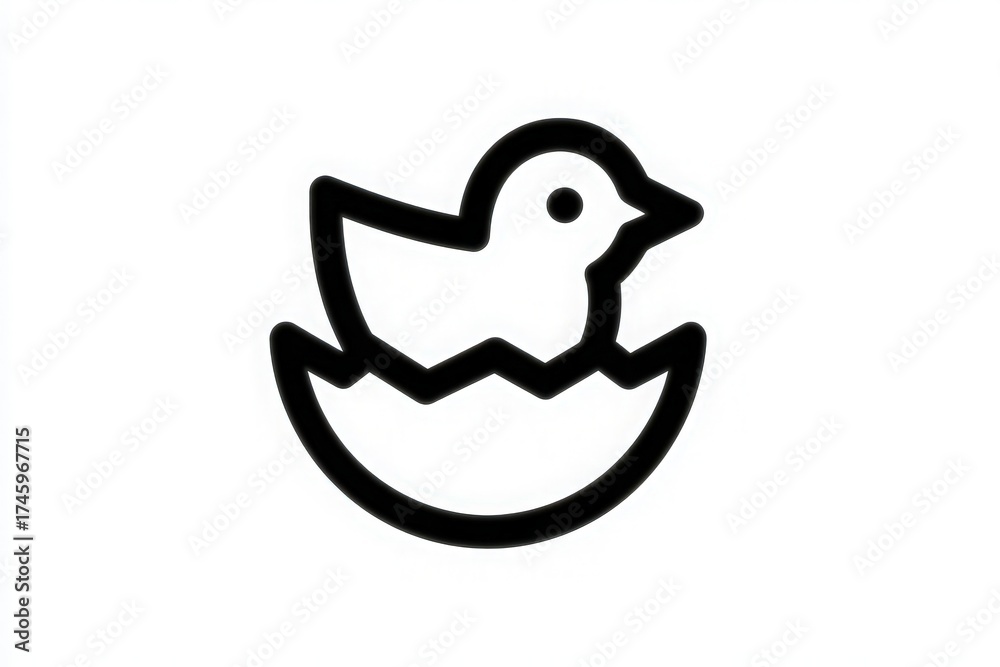 A charming illustration shows a small chick breaking free from an eggshell. The chick has a bright expression and the design is simple, focusing on the moment of hatching.