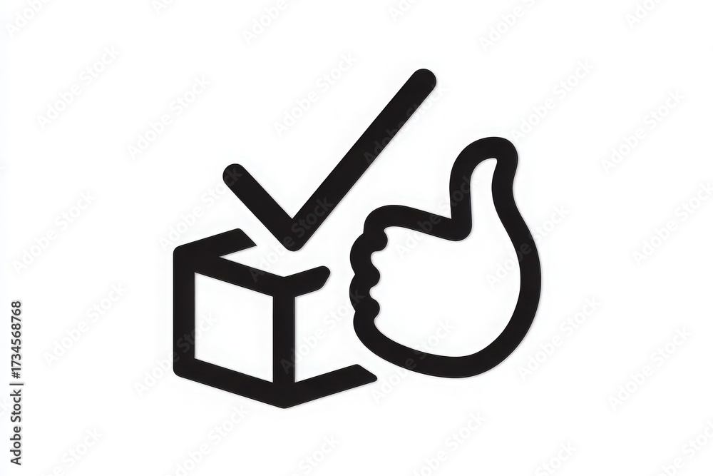 A check mark and thumbs up icon symbolize approval and satisfaction. This design conveys a positive response to tasks completed successfully, encouraging confidence and completion.
