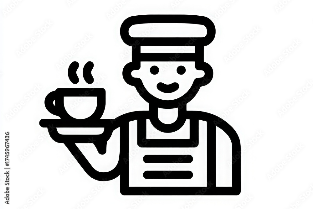 A cheerful barista stands in a relaxed cafe environment, smiling while holding a steaming cup of coffee. The atmosphere feels warm and inviting, perfect for coffee lovers.
