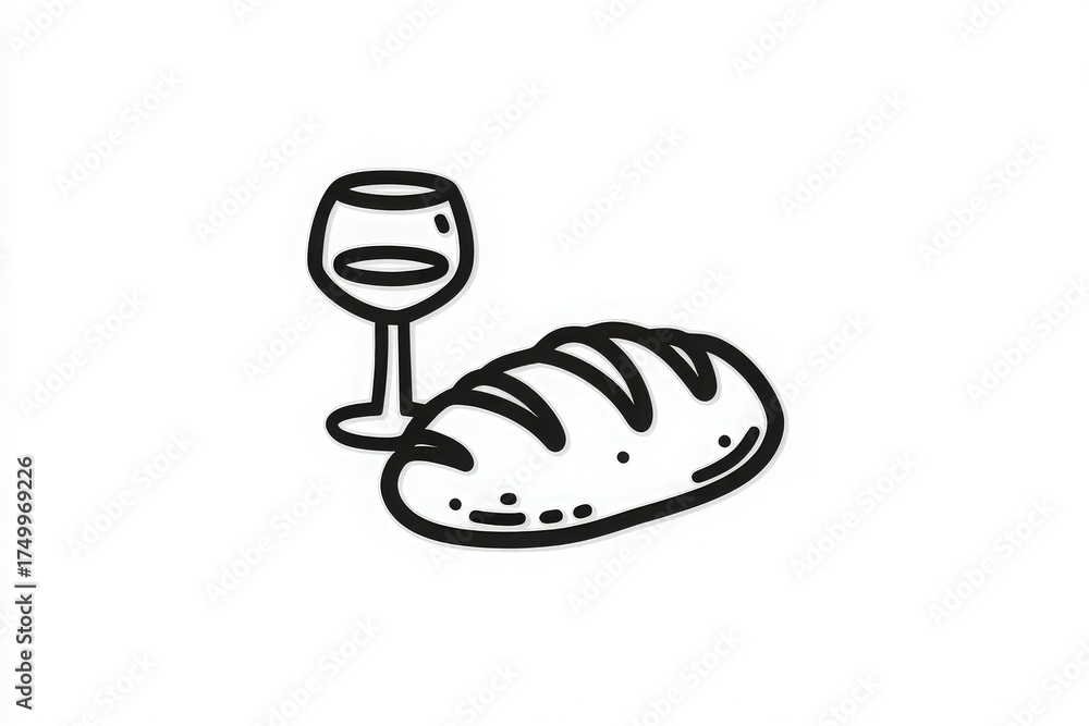 A freshly baked loaf of bread sits alongside a glass of red wine, creating a warm and inviting atmosphere for a relaxing meal or snack. Perfect for sharing with friends.