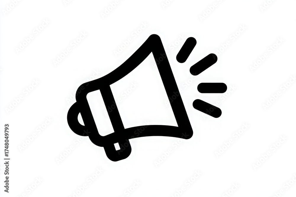 A loudspeaker icon displayed in a bold, simplistic design. The outline emphasizes sound waves. This graphic represents communication, announcements, or events effectively.