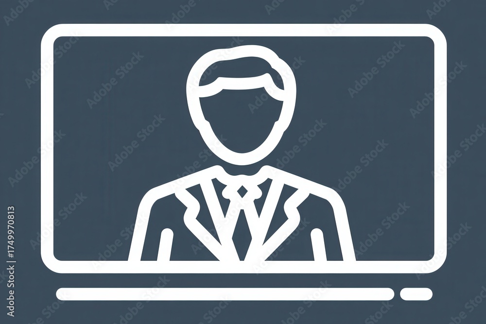 A man dressed in a suit is displayed on a dark screen, representing a professional video call setup. This scene illustrates virtual meetings in a modern work environment.