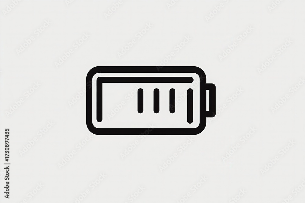 A minimalistic battery icon with three empty segments, indicating a low charge level. The clean lines and simple black outline emphasize the flat design style.