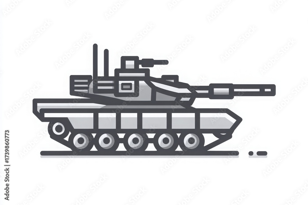 A modern tank is displayed with a focus on its detailed design and smooth lines. The tank features a powerful turret and tracks, emphasizing a contemporary interpretation of military vehicles.