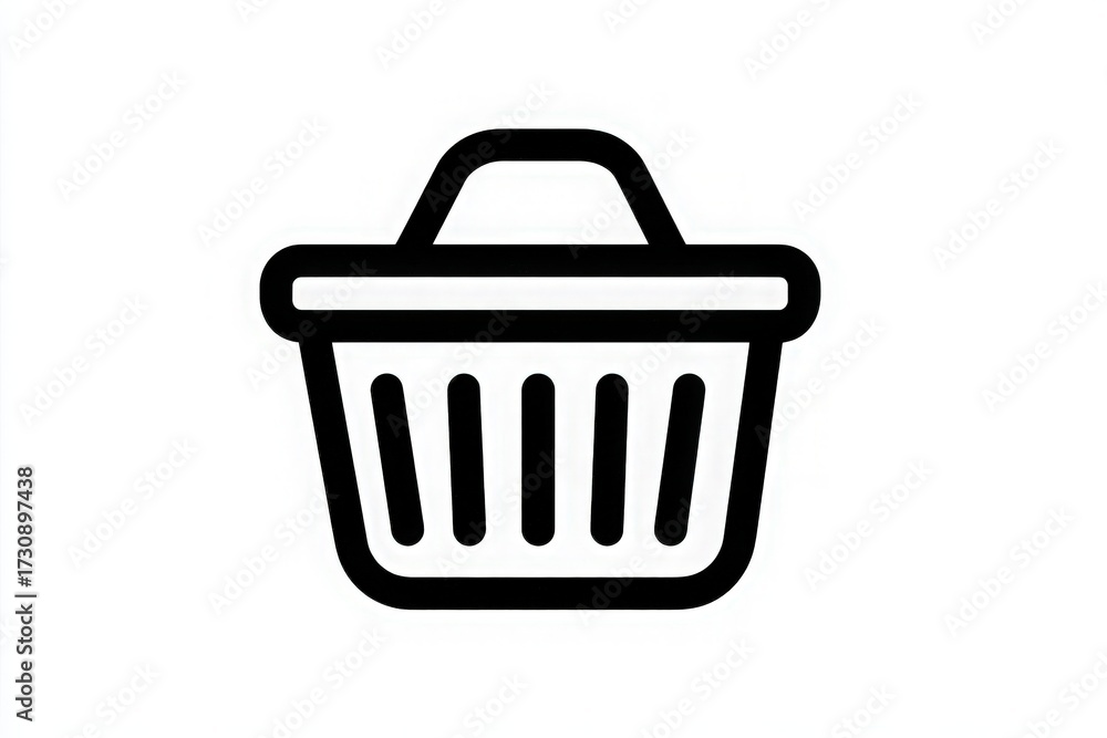 A neat black outline shows a shopping basket with a handle. The basket is empty, displayed on a plain white background, making it suitable for different graphic applications or designs.