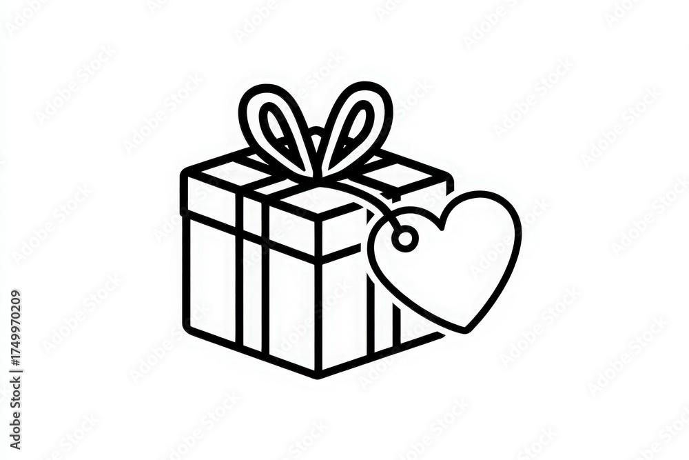 A neatly wrapped gift box features a bow on top and a heart-shaped tag hanging from it. This simple yet charming presentation highlights the joy of giving and love.