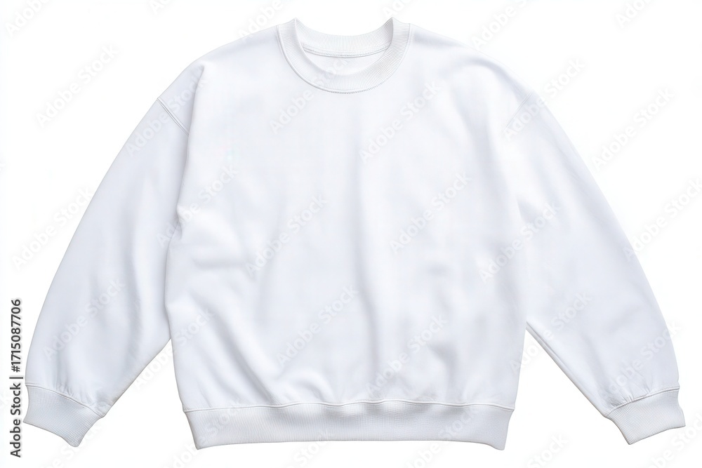 A plain white sweatshirt is displayed on a clean background. The garment features a crew neckline and relaxed fit, ideal for layering. Perfect for casual outfits or cozy days at home.