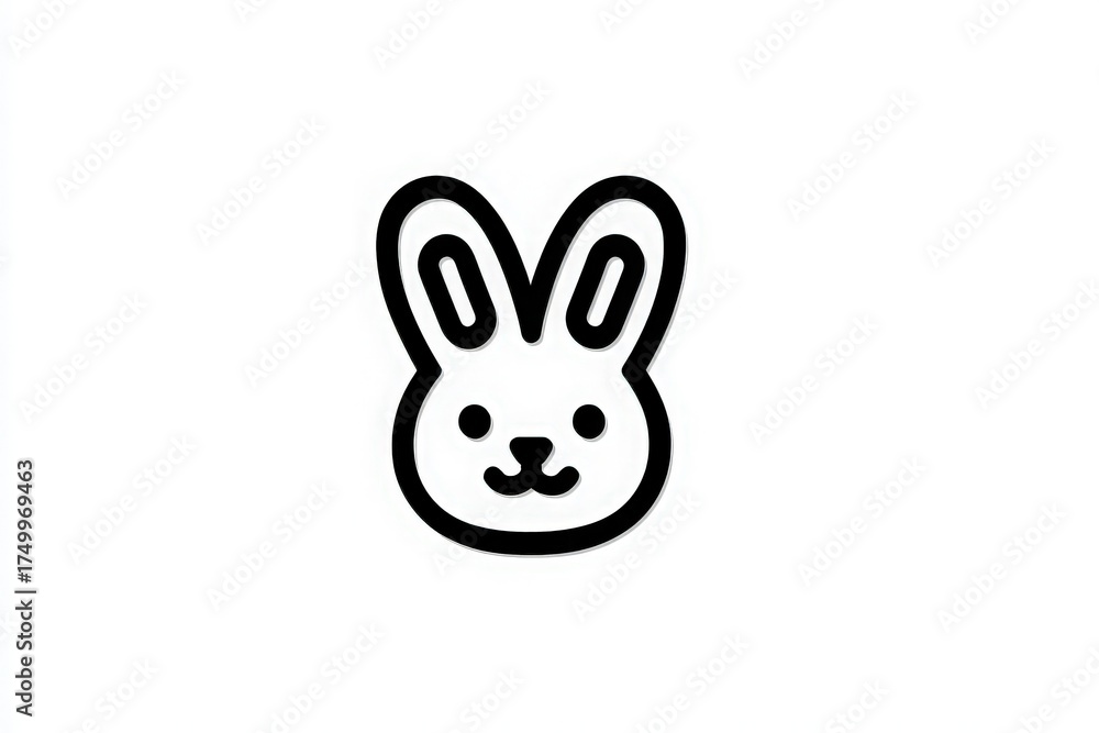 A simple and charming bunny face design with large ears and a smile, centered on a white background. This graphic could be used for various creative projects or decorations.