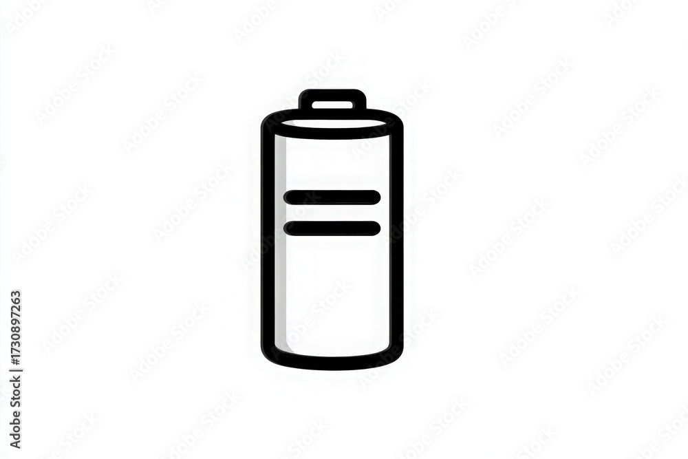 A simple and clean illustration of a battery, showing the charge level with two horizontal lines. The design is minimalistic, focusing on the battery shape, suitable for digital use.