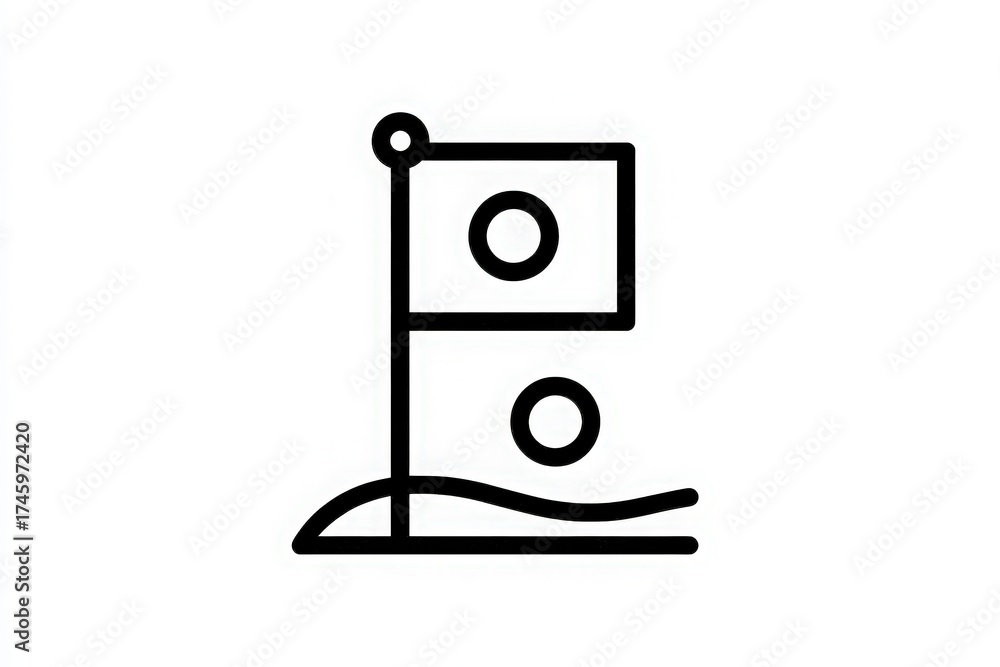 A simple and modern illustration shows a flag with circular shapes. The flag stands firmly on a wavy base, creating a clean and minimalistic look suitable for various design projects.