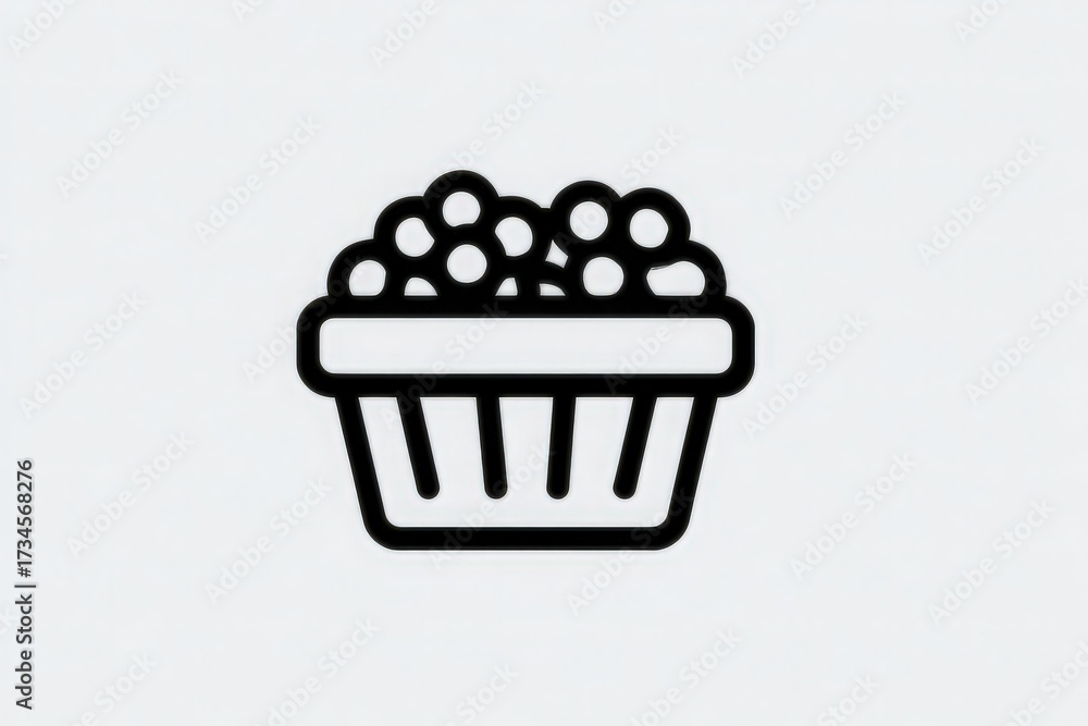 A simple basket is overflowing with round fruits arranged neatly. The design is minimalistic, focusing on the shape and texture of the fruits.