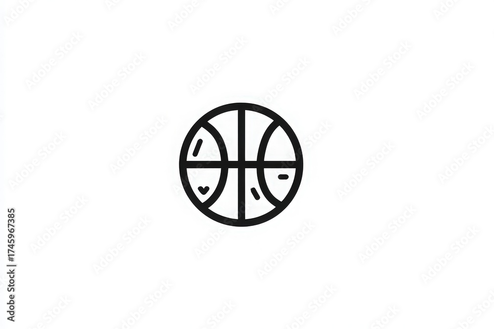 A simple black and white graphic of a basketball with distinctive line markings. This design captures the essence of the sport and can be used for various art and merchandising purposes.