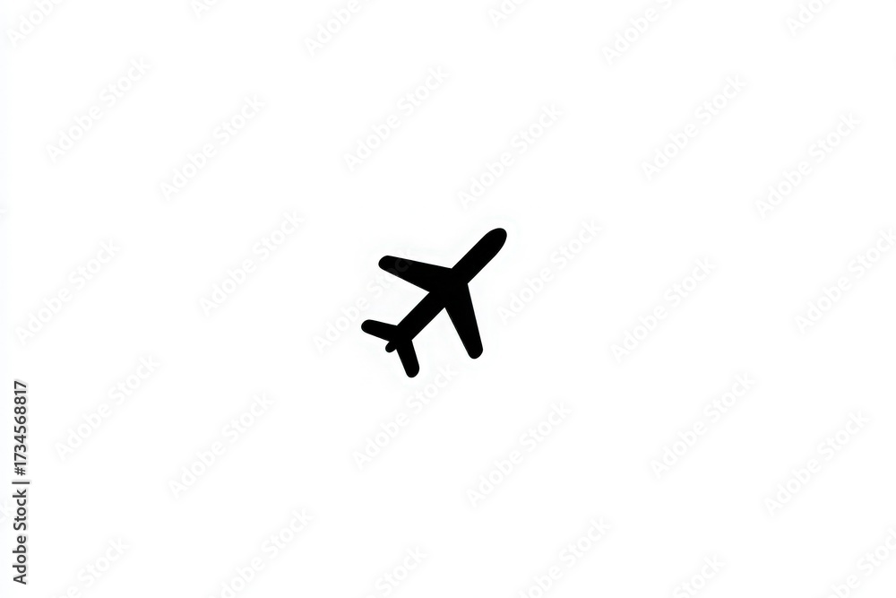 A simple black silhouette of an airplane is centered against a white background. The airplane design is minimalist, showcasing its shape and wings clearly. This representation symbolizes air travel.
