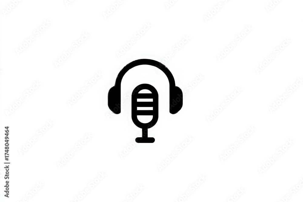 A simple design featuring a microphone with headphones, highlighting themes of audio recording and podcasting. This icon is often used in digital media and creative projects related to sound.