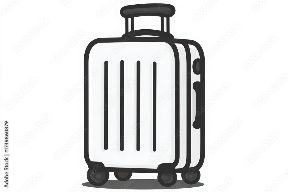 A simple, white suitcase with a handle and wheels stands upright. The smooth surface features lines that add style. It is ready for travel and perfect for carrying essentials on trips.
