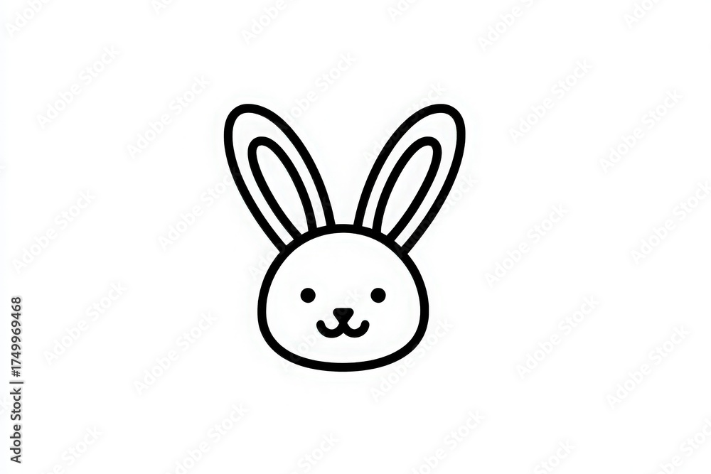 A simple yet adorable cartoon drawing of a bunnys head. The bunny features large ears, a round face, and a cheerful expression, perfect for childrens illustrations or spring designs.