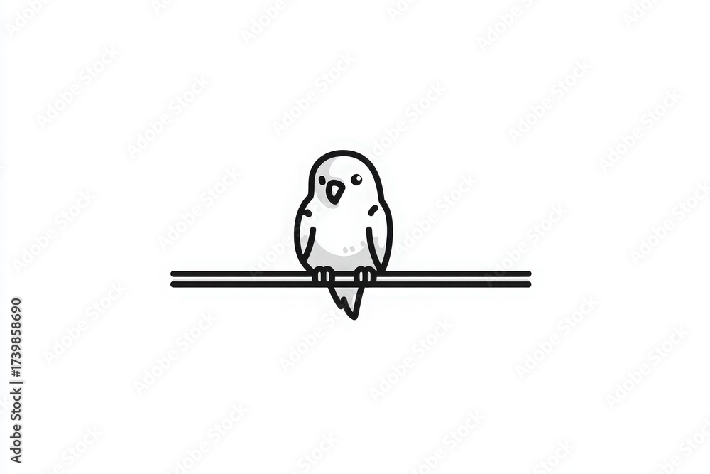 A small bird sits calmly on a wire, showcasing its simple design. The scene is minimalistic, capturing the beauty of nature with a clear sky in the background.
