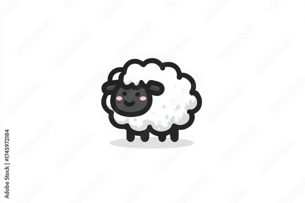 A small cartoon sheep with a fluffy white body and a black face stands confidently against a clean background. It has a cheerful expression, making it look friendly and adorable.