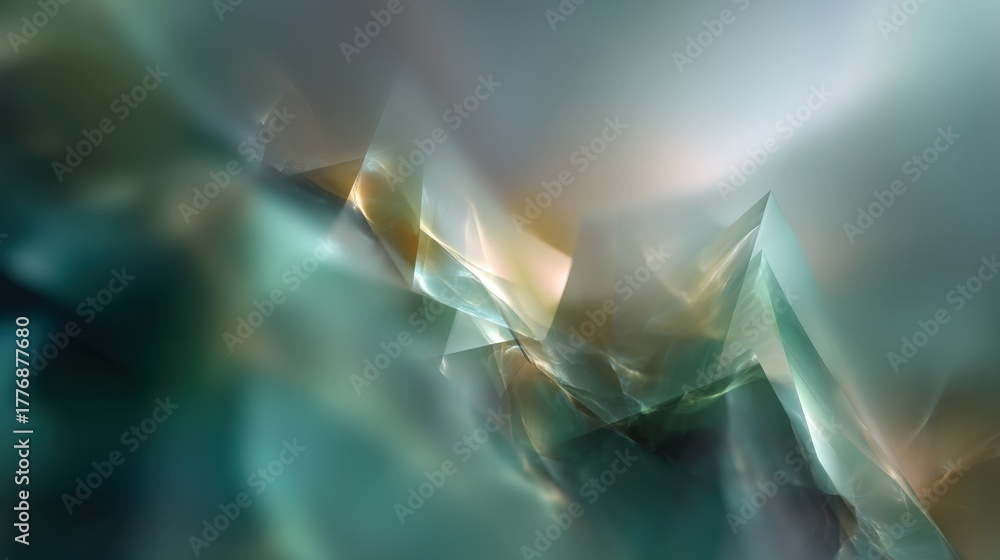 A vibrant abstract scene shows smooth shapes interplaying with light and color, creating a tranquil, dreamlike landscape. The blending hues evoke a sense of calm and creativity.