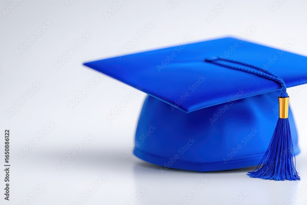 A vibrant blue graduation cap featuring a golden tassel is centered against a neutral backdrop. The focus highlights the significance of graduation ceremonies and academic achievements.