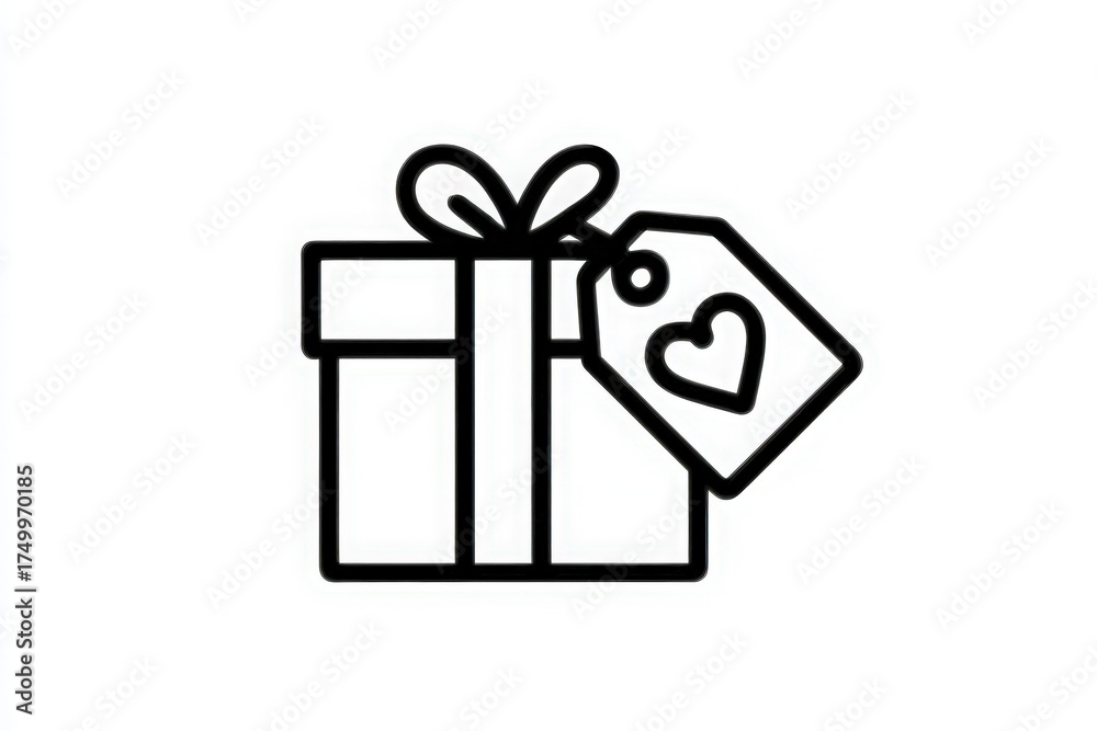 A wrapped gift box sits on a plain background. The box has a ribbon and a tag shaped like a heart. This scene suggests a festive atmosphere, perfect for celebrations and gifting.