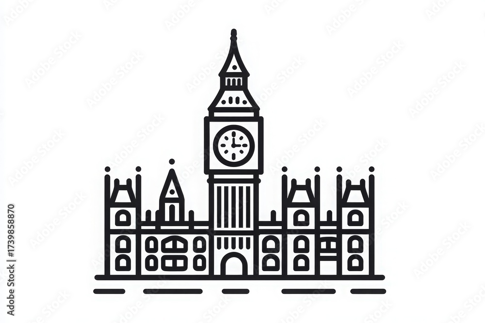 Big Ben stands tall with its clock showing time. The historic Parliament building features elaborate architectural details. Visitors gaze at the impressive structure along the River Thames.