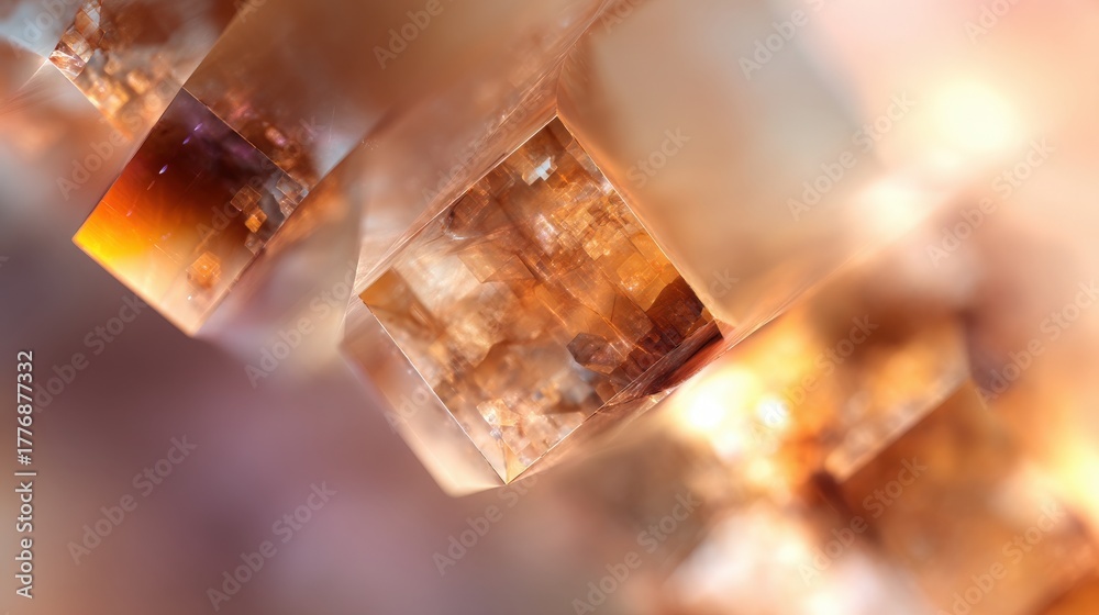 Close-up view of shining gemstones that reflect warm light. These crystals display various shapes and hues, showcasing their unique structures and inviting admiration for their natural formation.