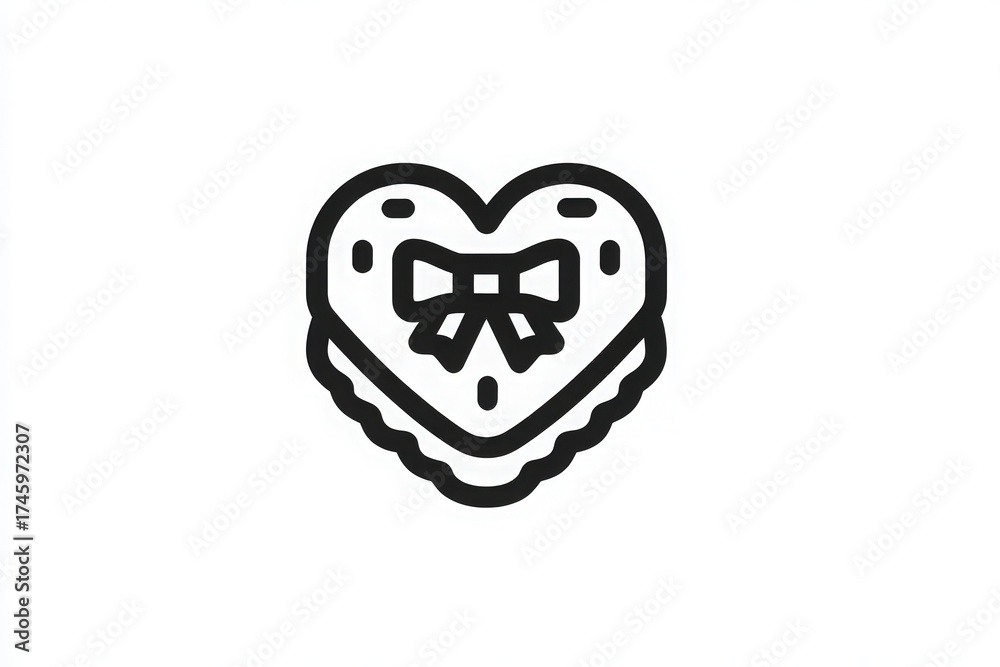 Heart-shaped cookie features a simple bow design. This sweet treat represents love and affection, often enjoyed during festive occasions and celebrations.