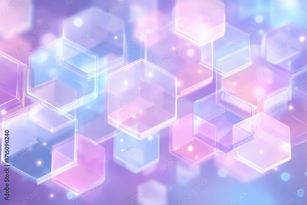 Hexagonal shapes in soft pastel colors blend together to form a dreamy and colorful background. The arrangement creates a gentle and calming visual effect, perfect for various designs.
