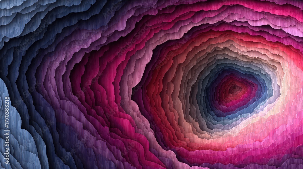 Intricate layers of colors create a mesmerizing abstract design with shades of pink, purple, and blue. The layered effect gives a sense of depth and visual movement, appealing to art enthusiasts.