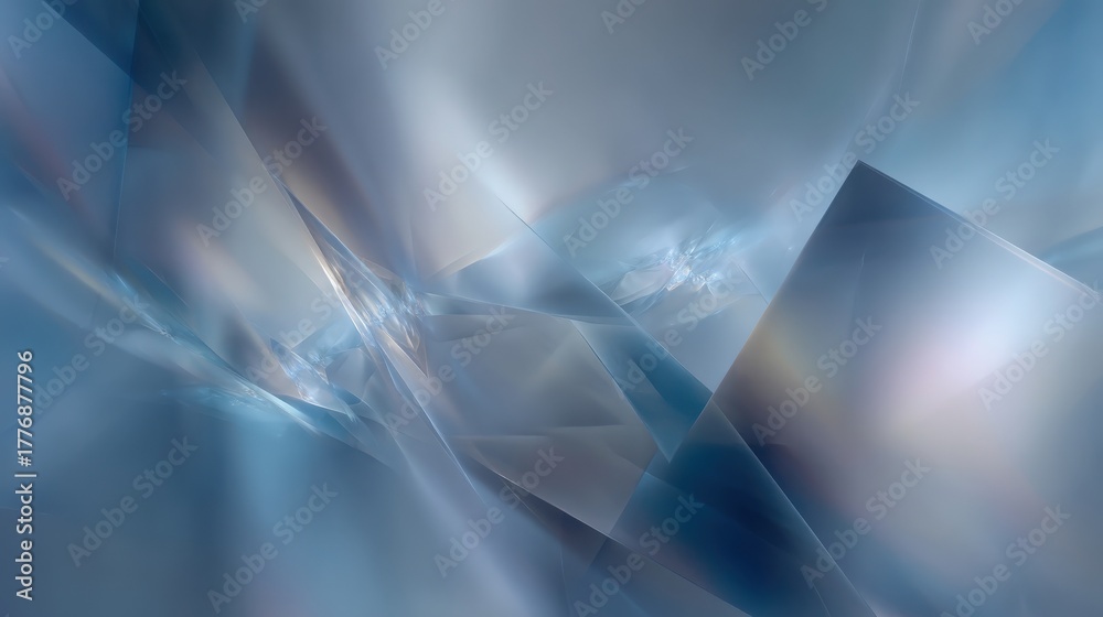 Soft shades of blue and gray intertwine in a fluid design, forming geometric shapes that create a tranquil and dreamlike atmosphere. The colors blend smoothly, inviting calmness.