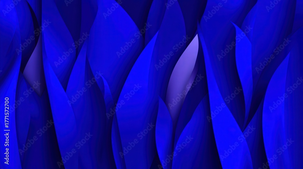 Swirling shapes in deep blue create an abstract pattern that conveys movement and depth. Soft gradients enhance the visual appeal, drawing the eye to the flowing lines.