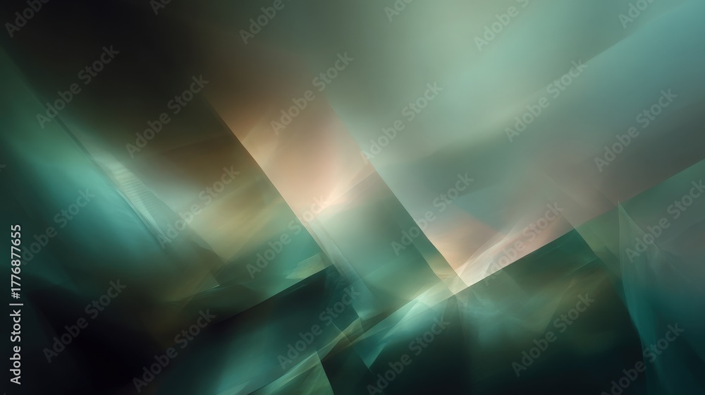 The scene showcases an abstract blend of soft colors and dynamic shapes. Light filters through the layers, creating an ethereal feel. The arrangement evokes a sense of depth and movement.