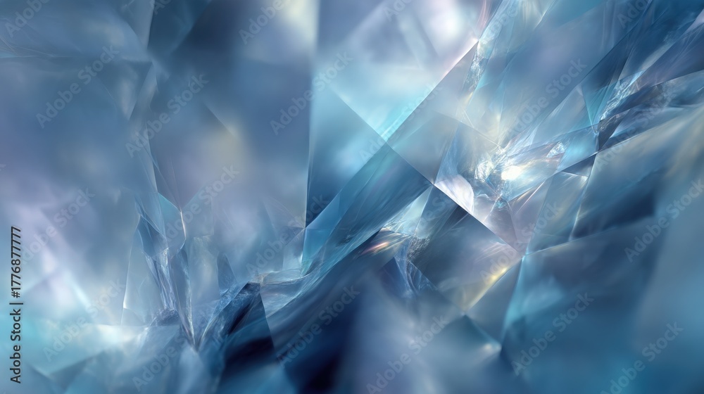This artwork displays a stunning abstract representation of ice with sharp, angular formations. The blue tones create a cool, serene atmosphere, capturing light beautifully.