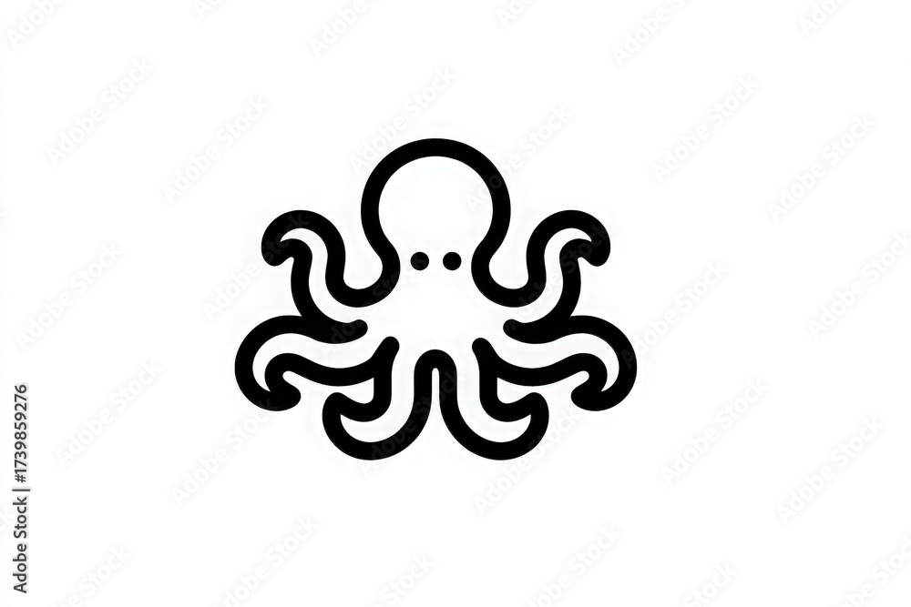 This artwork features a black outline of an octopus with flowing, curvy tentacles and round eyes.