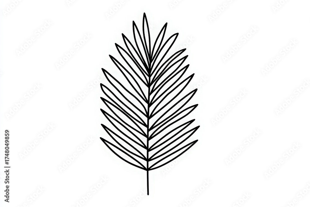 This artwork features a palm leaf with finely detailed lines, capturing its natural shape and structure. The design emphasizes the elegance of the leafs form and symmetry.
