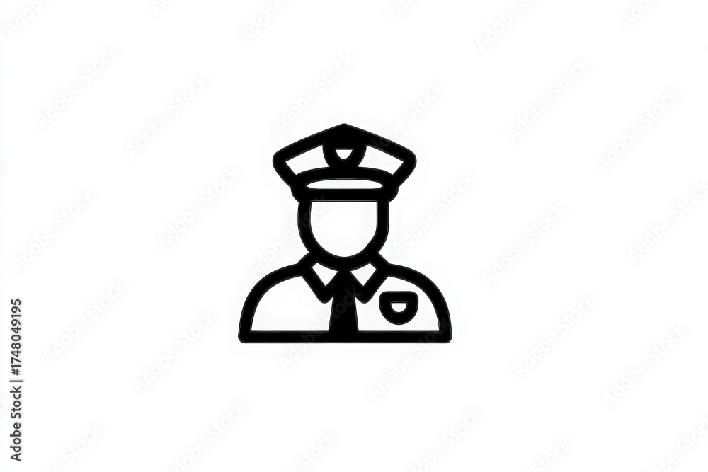 This design features a basic outline of a police officer wearing a cap and uniform. It symbolizes law enforcement and the role of police in ensuring public safety.